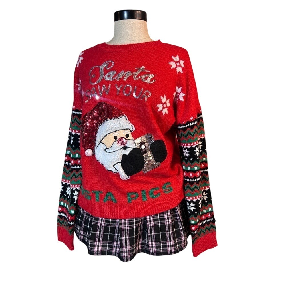Santa‎ Ugly Christmas Sweater MEDIUM Holiday Cozy Funny Cute Winter